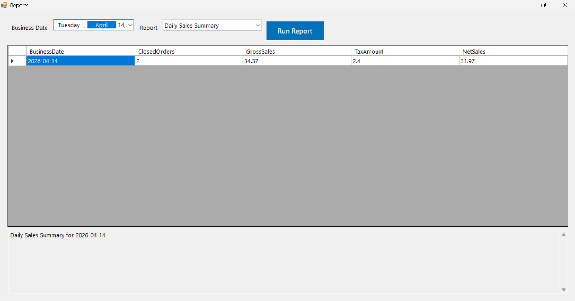 OnSnap Restaurant POS daily sales and summary reports